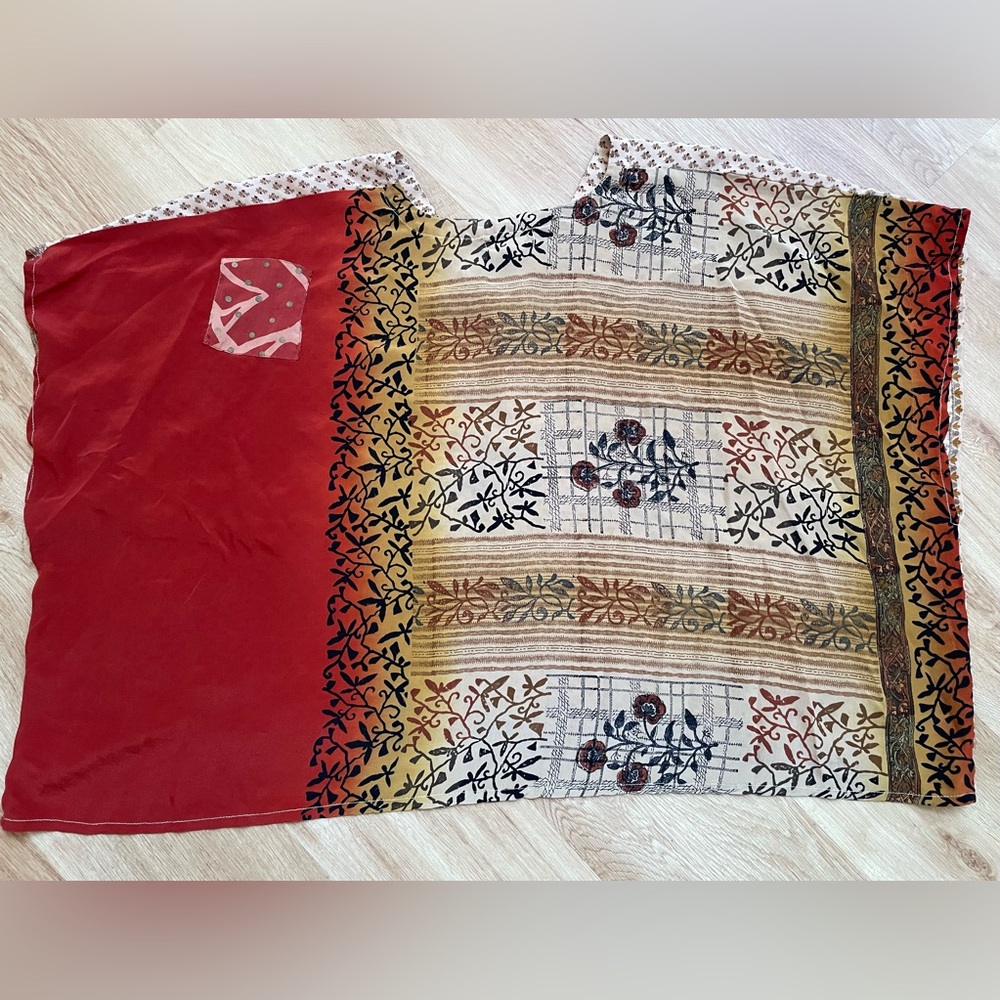 Kantha Bae v-neck blouse tunic mini Muu cream tan burnt orange rare One Size - Picture 6 of 6